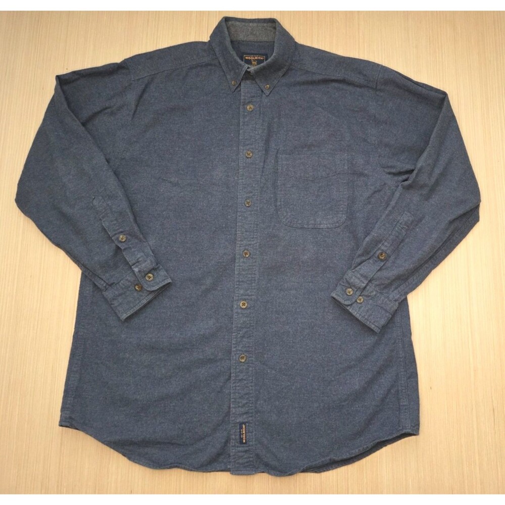 Woolrich Men's XL Navy Blue Chamois Button Down Shirt Outdoor Classic READ